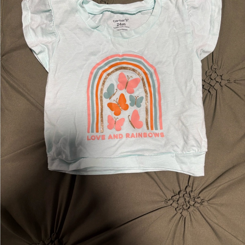 Carter's Light Blue Tee with Rainbow and Butterfly Design